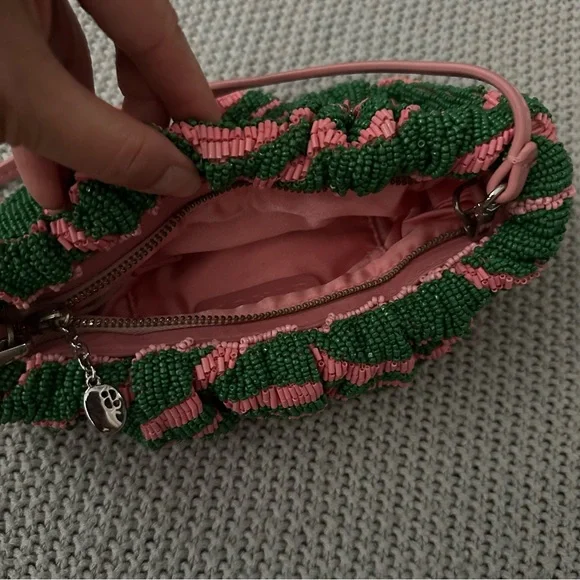 STAUD Beaded Bean Emerald Quartz Acid Swirl Clutch Mini Bag - Picture 10 of 16